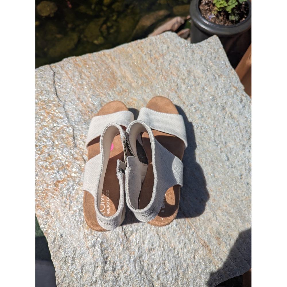 TOMS Monica Birch White Canvas Espadrille Platform Wedge Sandals Womens 5.5
